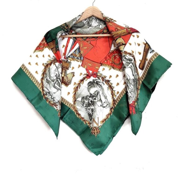 Auth HERMES Carre 90 - Green Cream Multi Scarf - Picture 5 of 10